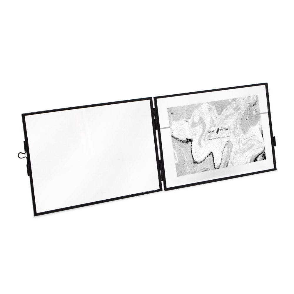Isaac Jacobs Modern Style Brass and Glass, Pressed Glass, Metal Floating Desk Photo Frame with Locket Closure for Pictures, Art, Mementos &amp; Keepsakes