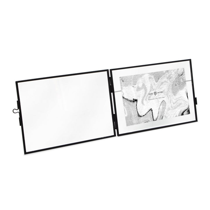 Isaac Jacobs Modern Style Brass and Glass, Pressed Glass, Metal Floating Desk Photo Frame with Locket Closure for Pictures, Art, Mementos &amp; Keepsakes