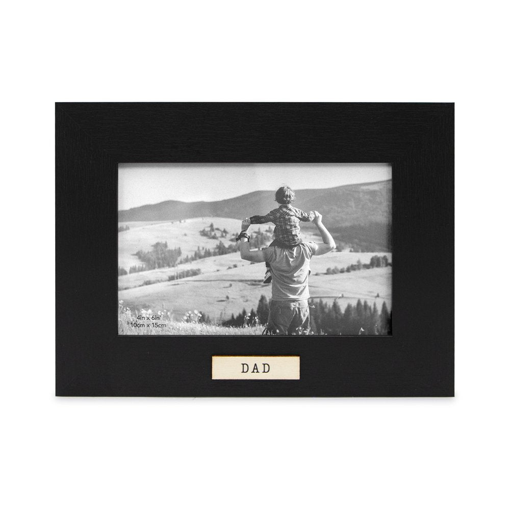 Isaac Jacobs Wood Sentiments "Dad" Picture Frame, Keepsake Photo Frame with Easel and a Hanging Tabs for Tabletop, Desktop & Wall Display_#color_Black_4x6 Horizontal