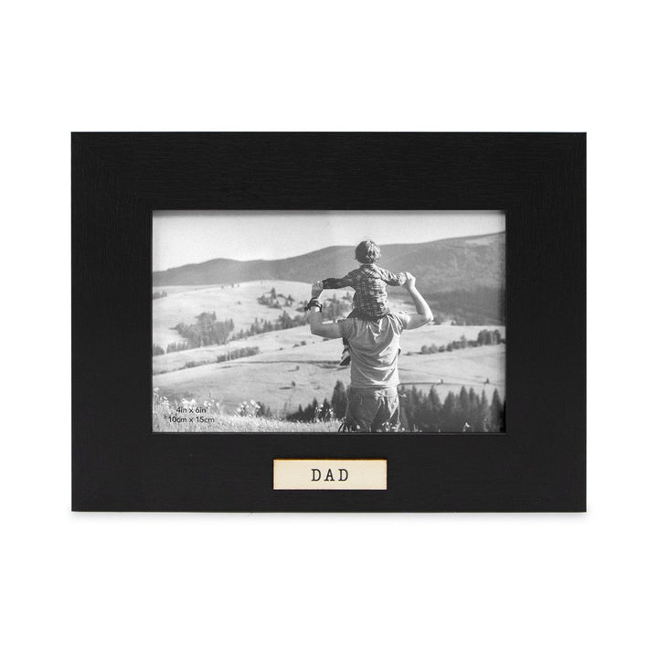 Isaac Jacobs Wood Sentiments "Dad" Picture Frame, Keepsake Photo Frame with Easel and a Hanging Tabs for Tabletop, Desktop &amp; Wall Display_