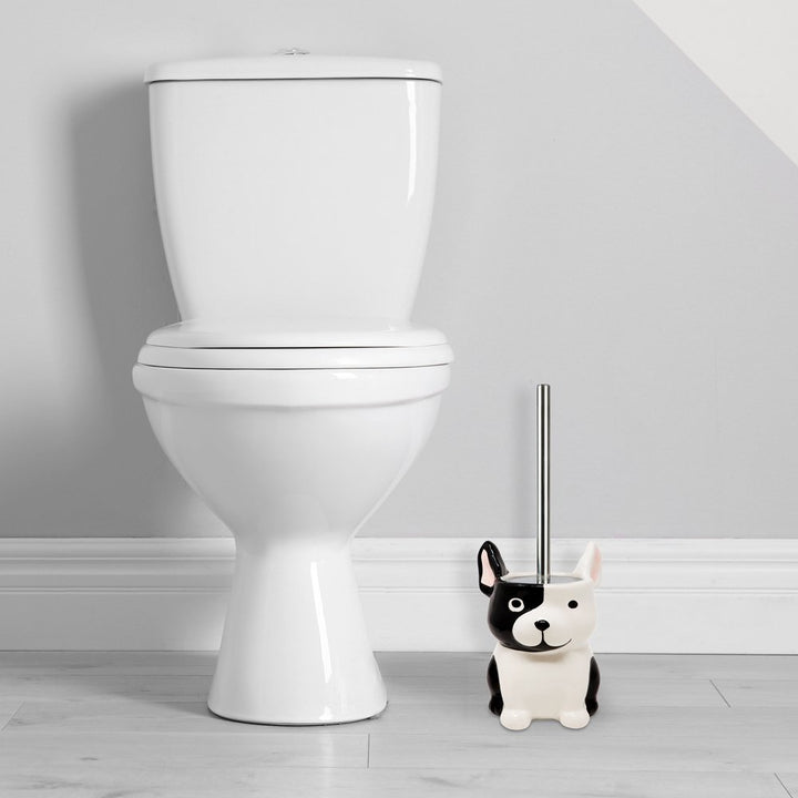 Isaac Jacobs Ceramic Toilet Bowl Brush Holder with Metal Handle - Bathroom Accessory &amp; Cleaning Storage