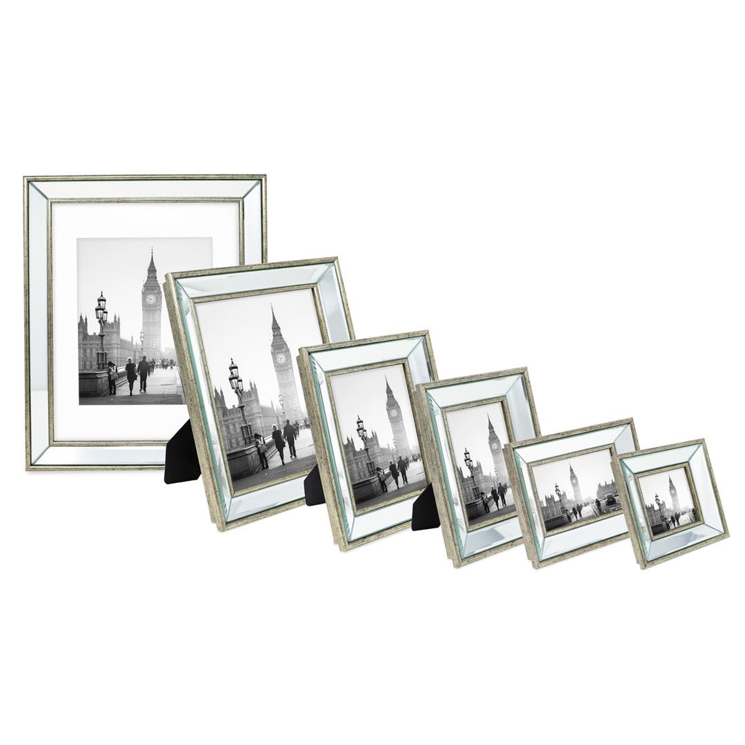Isaac Jacobs Beveled Mirror Picture Frame - Classic Mirrored Frame with Deep Slanted Angle Made for Wall Décor Display, Photo Gallery and Wall Art