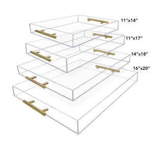 Isaac Jacobs Clear Acrylic Serving Tray with Metal Handles, Spill-Proof, Stackable Organizer, Space-Saver, Food & Drinks Server, Indoors/Outdoors, Lucite Storage Décor & More