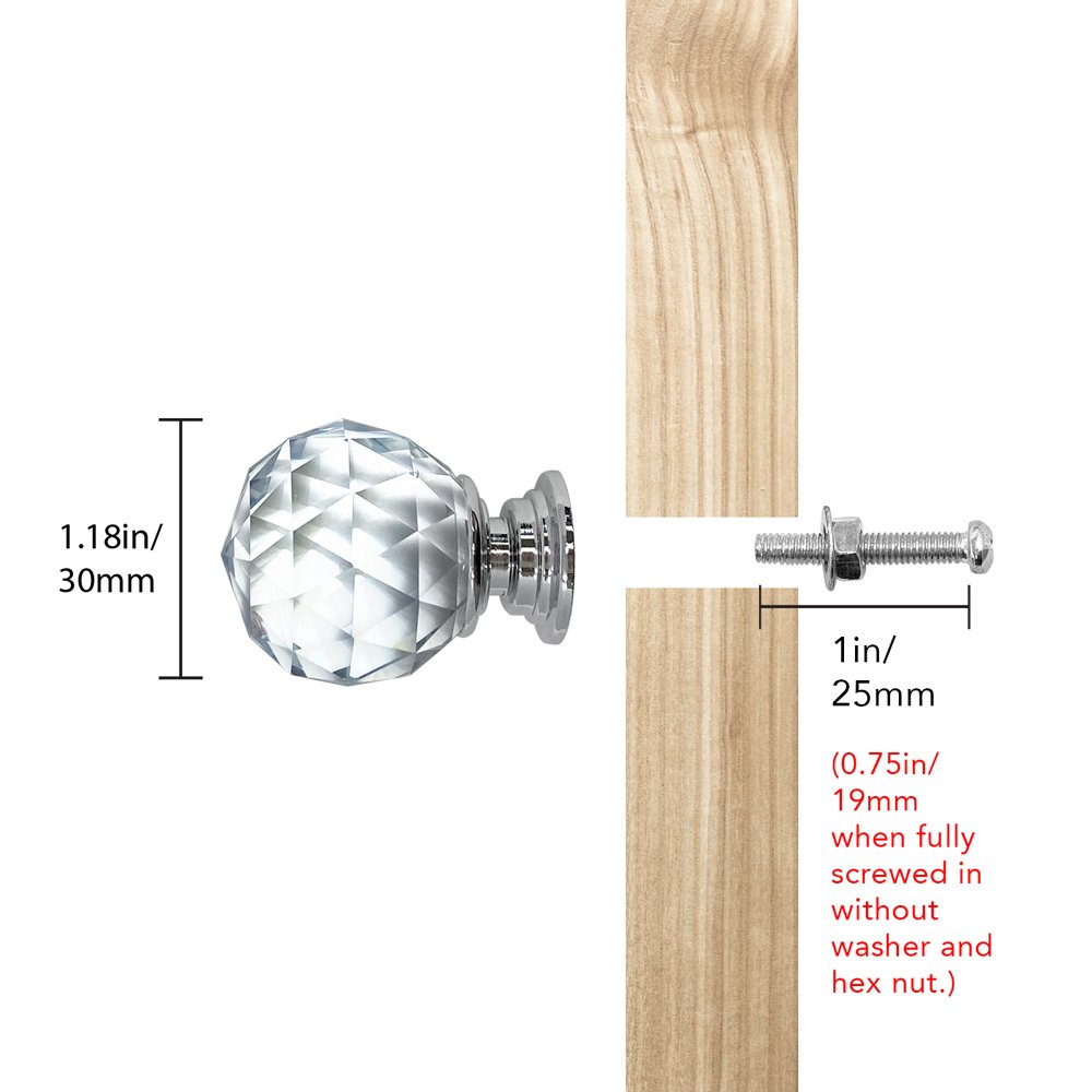 Isaac Jacobs Crystal Knobs Set, Cabinet Knobs with Screws, Drawer Pulls, Glass, for Dresser, Bathroom, Bedroom, Kitchen, Living Room &amp; More