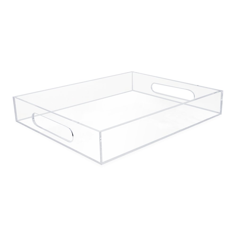 Isaac Jacobs Clear Acrylic Serving Tray with Cutout Handles, Spill-Proof, Stackable Organizer, Space-Saver, Food &amp; Drinks Server, Indoors/Outdoors, Lucite Storage Décor &amp; More