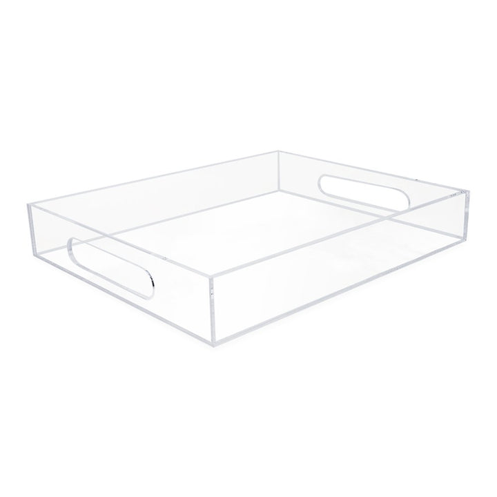 Isaac Jacobs Clear Acrylic Serving Tray with Cutout Handles, Spill-Proof, Stackable Organizer, Space-Saver, Food &amp; Drinks Server, Indoors/Outdoors, Lucite Storage Décor &amp; More