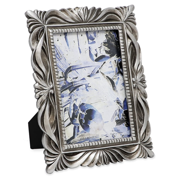 Isaac Jacobs Wave Textured Hand-Crafted Resin Picture Frame with Easel &amp; Hook for Tabletop &amp; Wall Display, Decorative Swirl Design Home Décor, Photo Gallery, Art, More