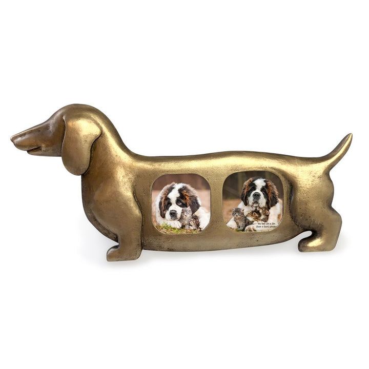Isaac Jacobs Double 2x2 Resin Sentiments Dog Shaped Picture Frame, Photo Gift for Pet Puppy, Tabletop, Desktop &amp; Wall Display