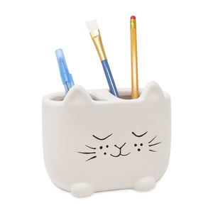 Isaac Jacobs Ceramic Cat Makeup Brush Holder, Multi-Purpose Organizer. Bathroom, Kitchen, Bedroom, Office Décor