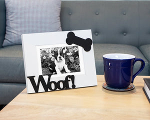 Isaac Jacobs Wood Sentiments Dog “Woof!” Picture Frame, Photo Gift for Pet Dog, Puppy, Display on Tabletop, Desk