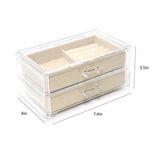Isaac Jacobs Clear Acrylic 2-Drawer Jewelry Organizer (7.4” x 4.5” x 3.5”) w/ Velvet Lining, Stackable Storage Box For Rings, Necklaces, Bracelets, Earrings & Watches, Tabletop Display Case