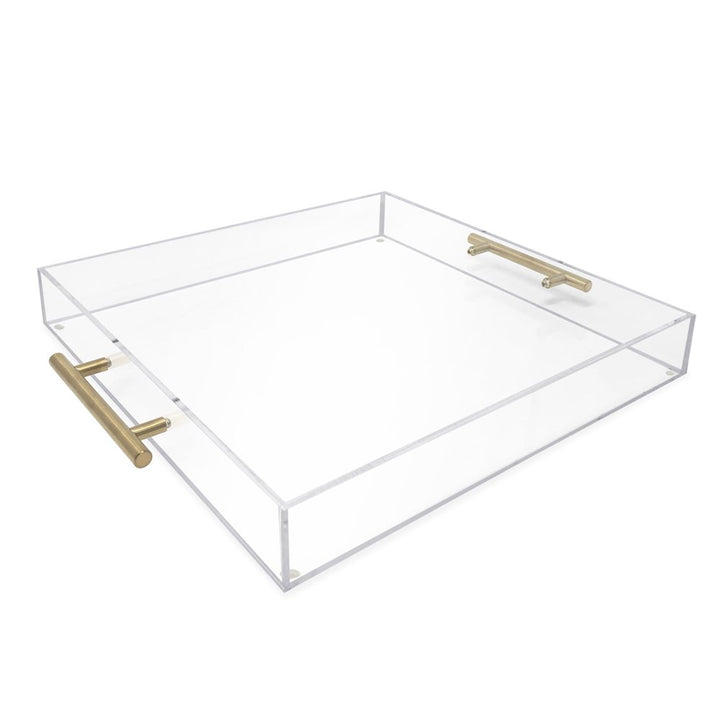 Isaac Jacobs Clear Acrylic Serving Tray with Metal Handles, Spill-Proof, Stackable Organizer, Space-Saver, Food &amp; Drinks Server, Indoors/Outdoors, Lucite Storage Décor &amp; More