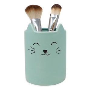 Isaac Jacobs Ceramic Cat Makeup Brush Holder, Multi-Purpose Organizer. Bathroom, Kitchen, Bedroom, Office Décor