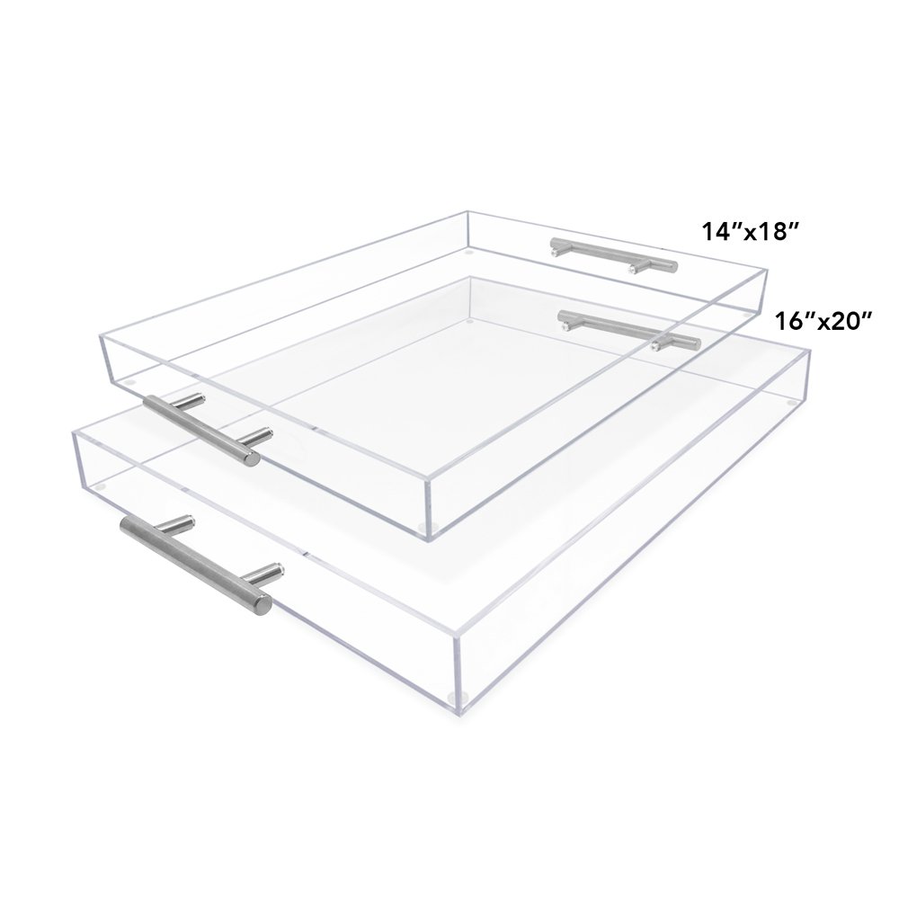 Isaac Jacobs Clear Acrylic Serving Tray with Metal Handles, Spill-Proof, Stackable Organizer, Space-Saver, Food &amp; Drinks Server, Indoors/Outdoors, Lucite Storage Décor &amp; More