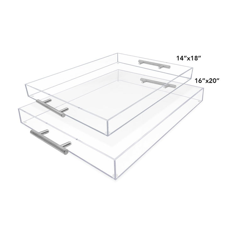 Isaac Jacobs Clear Acrylic Serving Tray with Metal Handles, Spill-Proof, Stackable Organizer, Space-Saver, Food &amp; Drinks Server, Indoors/Outdoors, Lucite Storage Décor &amp; More