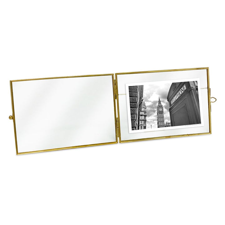 Isaac Jacobs Vintage Style Brass and Glass, Metal Floating Desk Photo Frame with Locket Bead Clasp Closure for Pictures Art, More