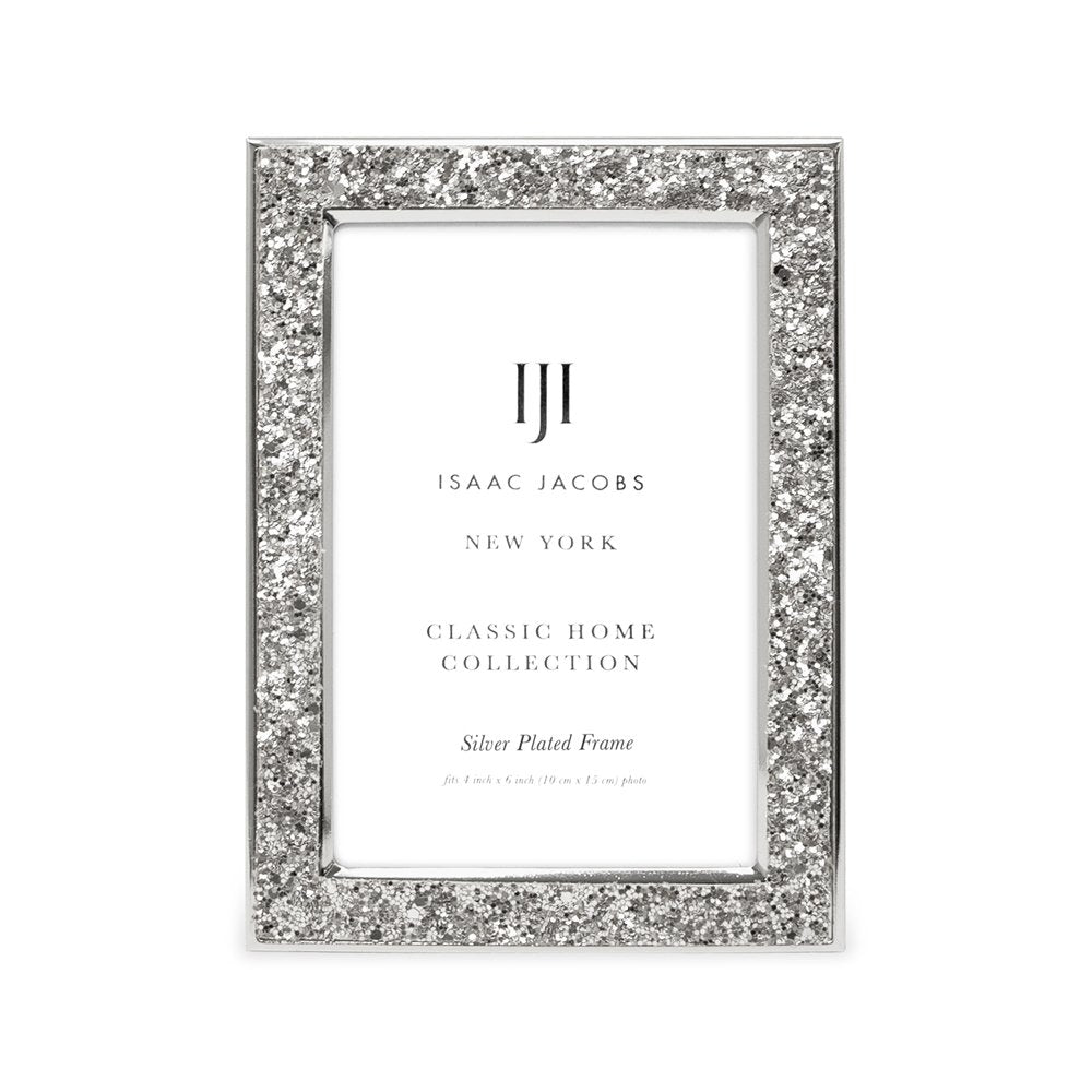 Isaac Jacobs Metal Glitter (Vertical &amp; Horizontal) Picture Frame, with Black Fabric Easel, Wall-Mountable, Made for Tabletop, Counterspace, Shelf and Desk
