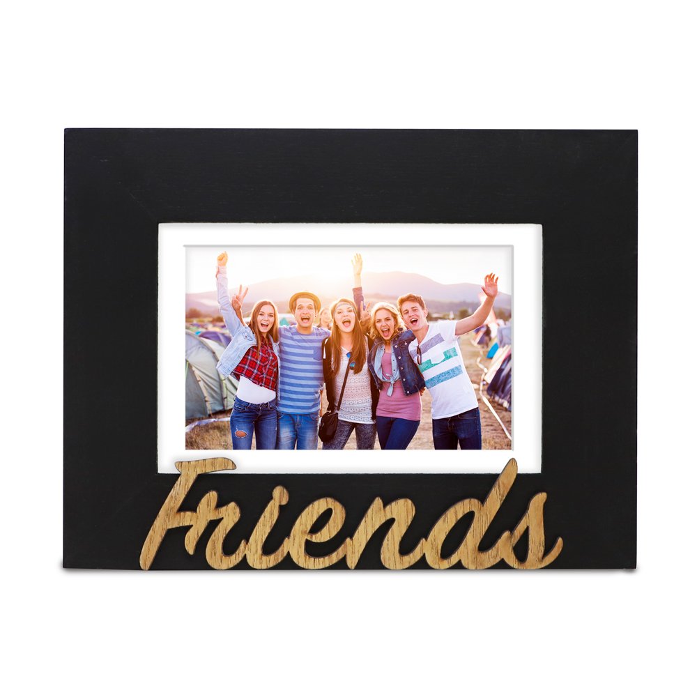 Isaac Jacobs Wood Sentiments “Friends” Picture Frame, Photo Gift for Friend, Display on Tabletop, Desk