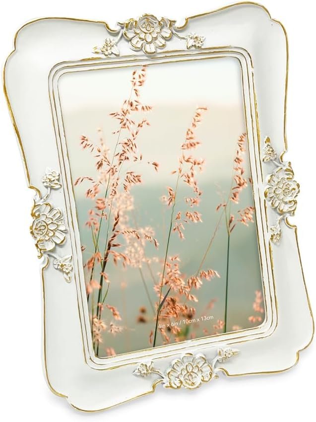 Isaac Jacobs Vintage-Inspired Simple Ornate Picture Frame, Horizontal &amp; Vertical for Tabletop and Wall Display, Home Décor, Floral, Resin Frame