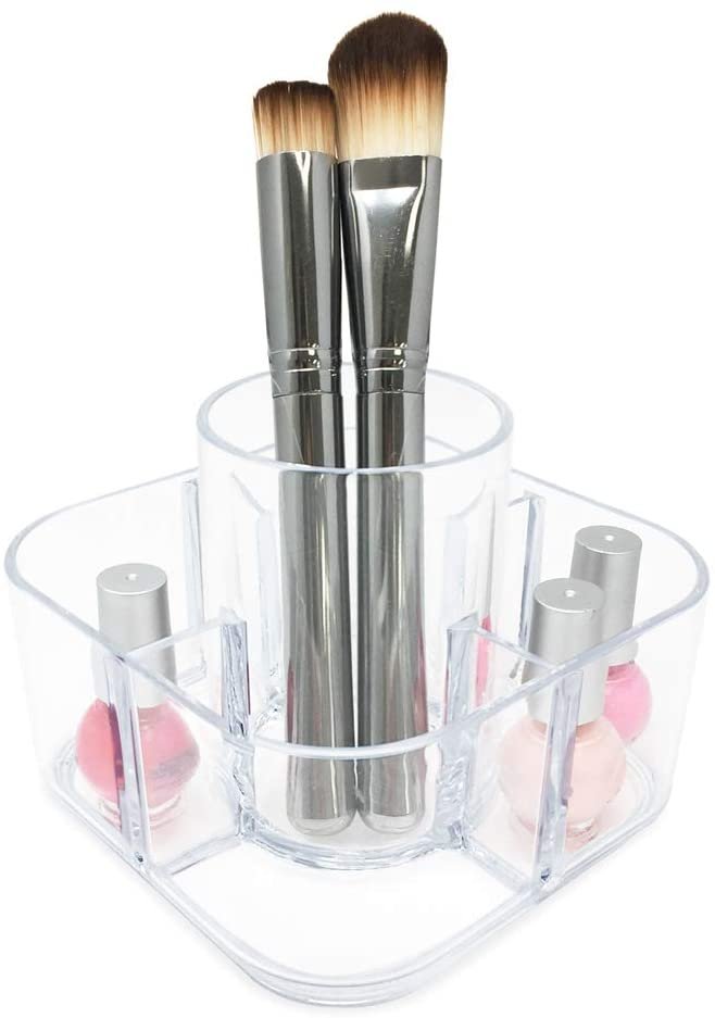 Isaac Jacobs 5-Compartment Clear Acrylic Organizer- Makeup Brush Holder- Storage Solution- Office, Bathroom, Kitchen Supplies and More