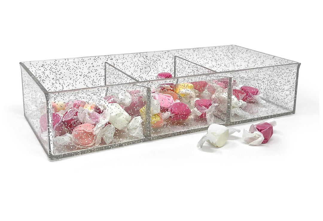 Isaac Jacobs Large 3-Compartment Clear Acrylic Stackable Organizer (12.9" L x 5" W x 2.7" H), Multi-Sectional Tray &amp; Storage Solution for Makeup, Craft Supplies &amp; More, for Bathroom, Kitchen, Office