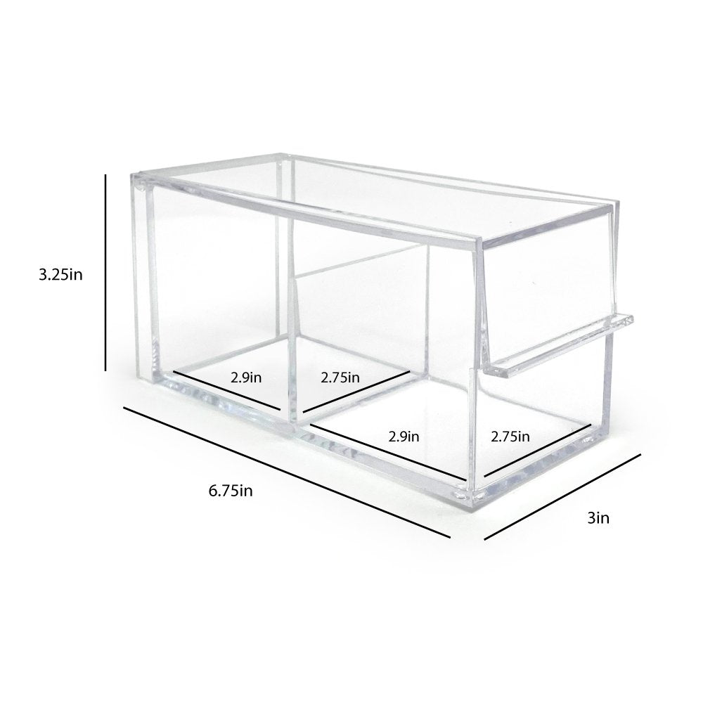 Isaac Jacobs 2-Compartment Rectangular Clear Acrylic Organizer with Lid (6.75" L x 3" W x 3.25" H), Tea Bag Holder, Multi-Sectional Tray, Stackable, Storage Box, for Kitchen, Bathroom, Office &amp; More