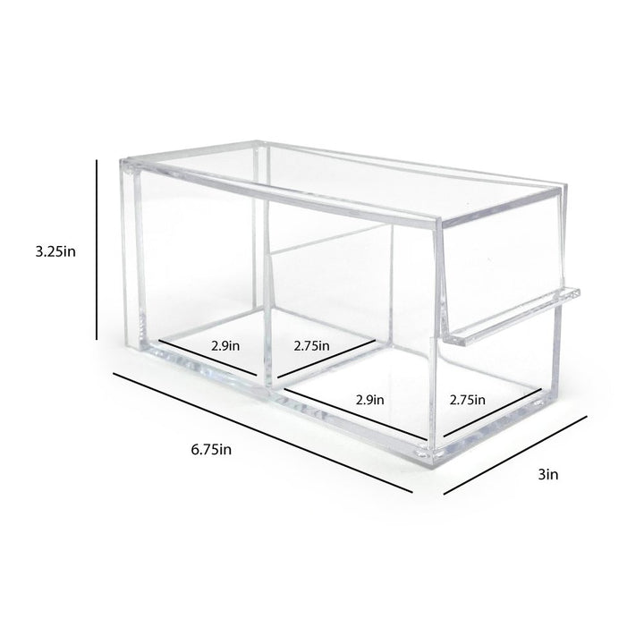 Isaac Jacobs 2-Compartment Rectangular Clear Acrylic Organizer with Lid (6.75" L x 3" W x 3.25" H), Tea Bag Holder, Multi-Sectional Tray, Stackable, Storage Box, for Kitchen, Bathroom, Office &amp; More
