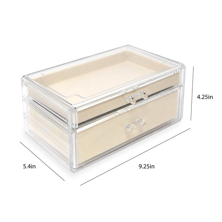 Isaac Jacobs Clear Acrylic 2-Drawer Jewelry Organizer (9.25” x 5.4” x 4.25”) w/ Velvet Lining, Stackable Storage Box For Necklaces, Bracelets, Earrings, Watches &amp; Rings, Tabletop Display Case