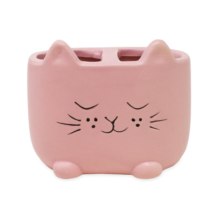 Isaac Jacobs Ceramic Cat Makeup Brush Holder, Multi-Purpose Organizer. Bathroom, Kitchen, Bedroom, Office Décor