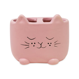 Isaac Jacobs Ceramic Cat Makeup Brush Holder, Multi-Purpose Organizer. Bathroom, Kitchen, Bedroom, Office Décor