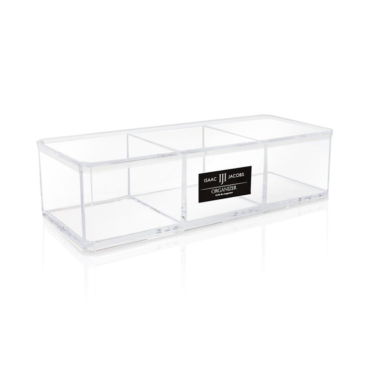 Isaac Jacobs Clear Acrylic 3-Section Organizer- Three Compartment Drawer Tray and Storage Solution for Office, Bathroom, Kitchen, Supplies, and More
