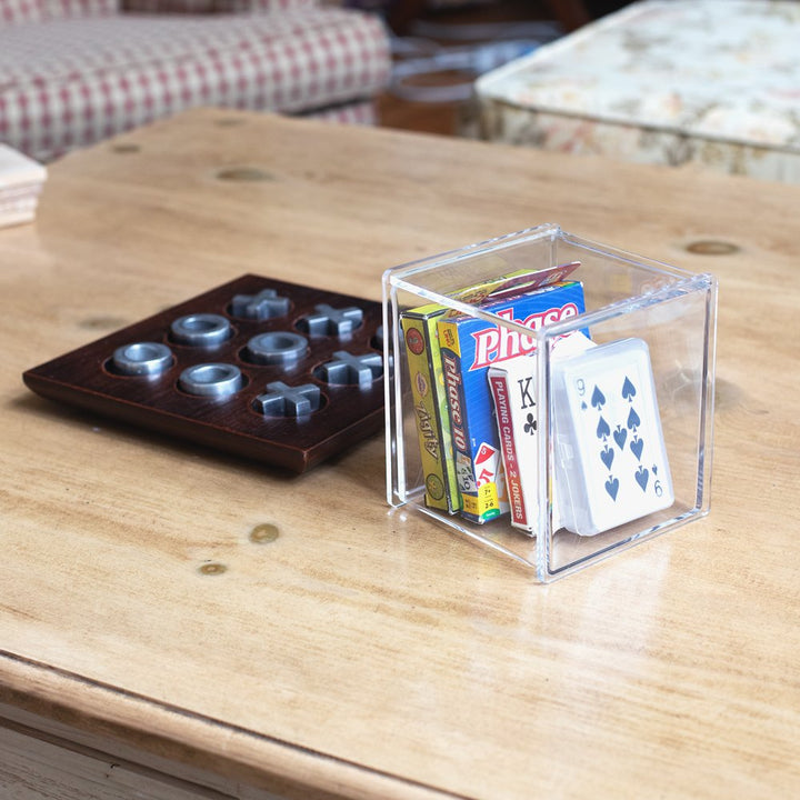 Isaac Jacobs Clear Acrylic Cube Organizer with Lid (5.25" L x 5.25" W x 5.75" H), Stackable, Storage Solution for Makeup, School &amp; Office Supplies &amp; More, for Bathroom, Kitchen, Office