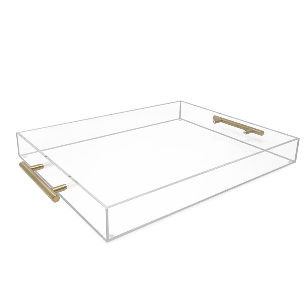 Isaac Jacobs Clear Acrylic Serving Tray with Metal Handles, Spill-Proof, Stackable Organizer, Space-Saver, Food &amp; Drinks Server, Indoors/Outdoors, Lucite Storage Décor &amp; More