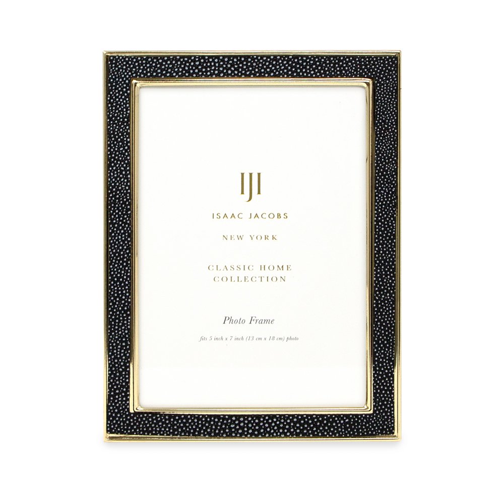 Isaac Jacobs Leather with Metal (Vertical &amp; Horizontal) Picture Frame, Shagreen Border w/ Black Fabric Easel, Wall-Mountable, Made For Tabletop, Photo Gallery