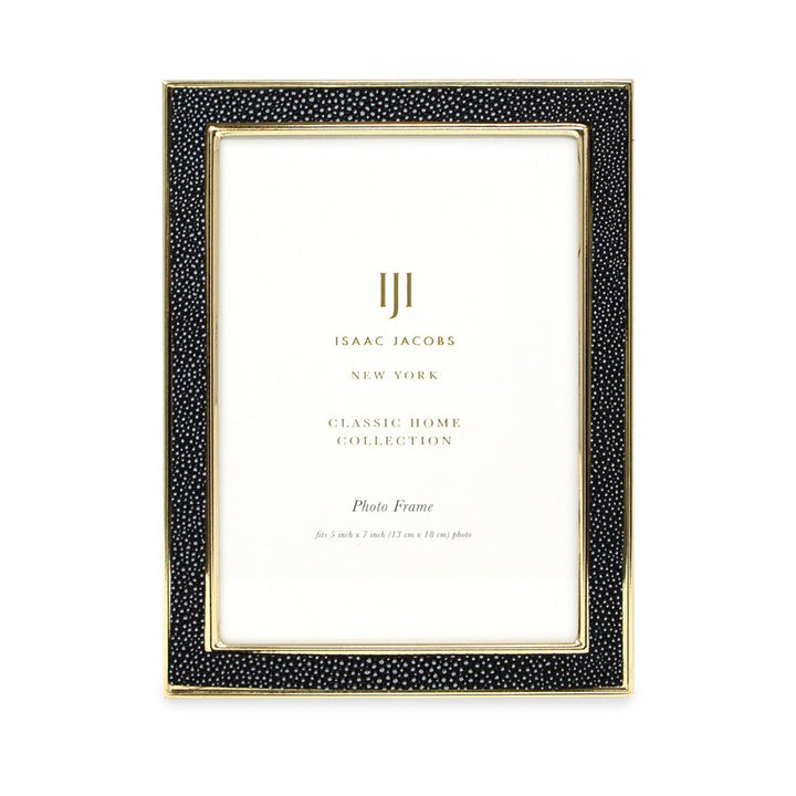 Isaac Jacobs Leather with Metal (Vertical &amp; Horizontal) Picture Frame, Shagreen Border w/ Black Fabric Easel, Wall-Mountable, Made For Tabletop, Photo Gallery