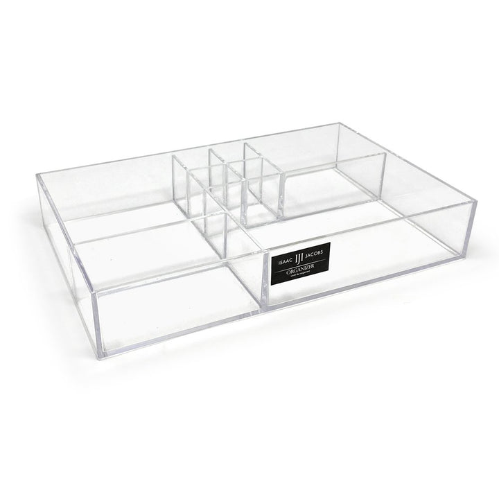 Isaac Jacobs 8-Compartment Clear Acrylic Drawer Organizer (13" L x 8.1" W x 2.3" H), Multi-Sectional Tray &amp; Storage Solution for Makeup, School &amp; Office Supplies, Bathroom, Kitchen
