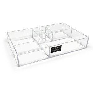 Isaac Jacobs 8-Compartment Clear Acrylic Drawer Organizer (13" L x 8.1" W x 2.3" H), Multi-Sectional Tray & Storage Solution for Makeup, School & Office Supplies, Bathroom, Kitchen
