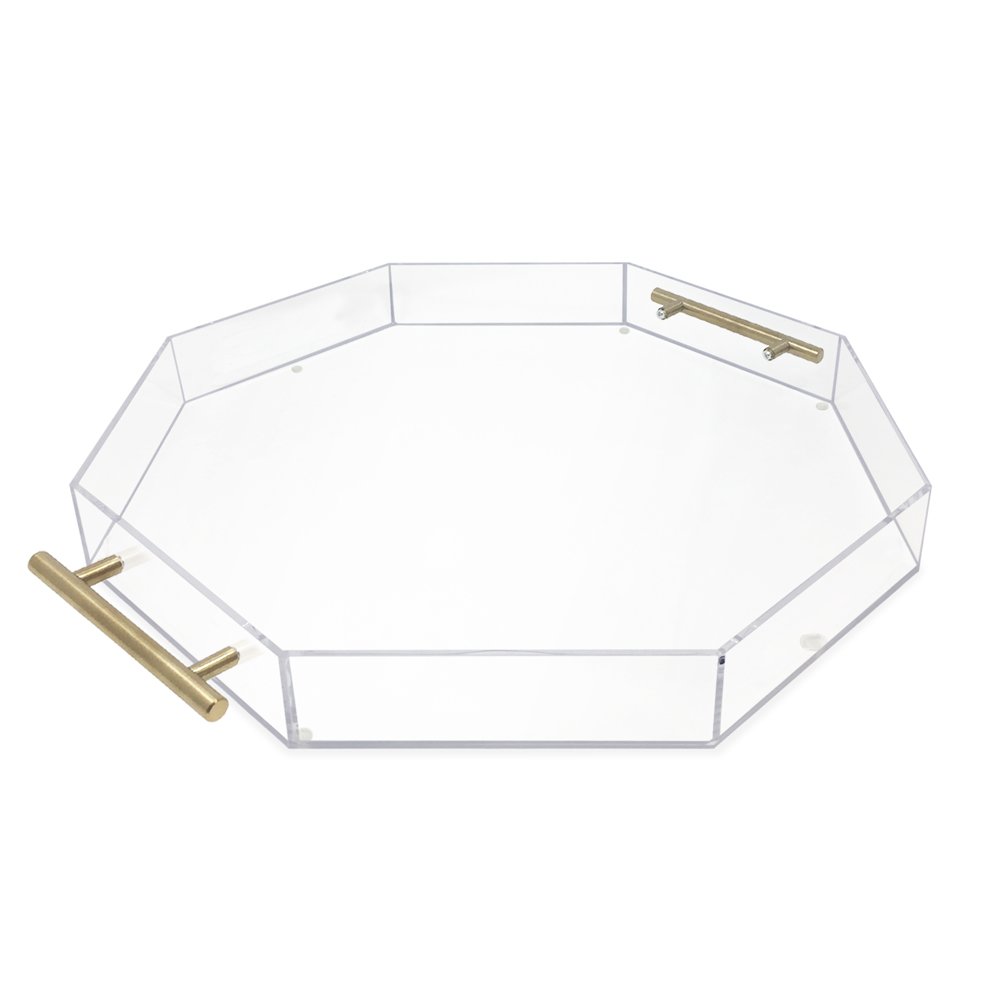 Isaac Jacobs Clear Acrylic Serving Tray with Metal Handles, Spill-Proof, Stackable Organizer, Space-Saver, Food &amp; Drinks Server, Indoors/Outdoors, Lucite Storage Décor &amp; More