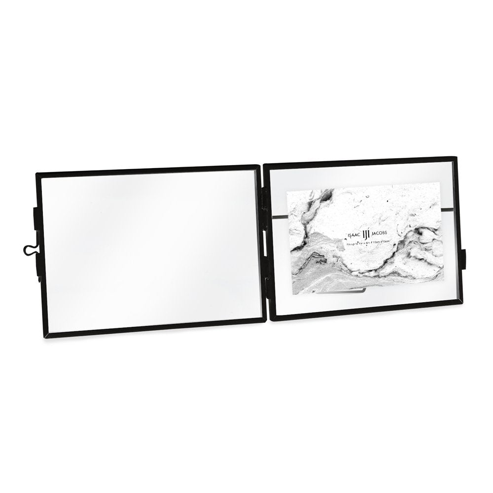 Isaac Jacobs Modern Style Brass and Glass, Pressed Glass, Metal Floating Desk Photo Frame with Locket Closure for Pictures, Art, Mementos &amp; Keepsakes