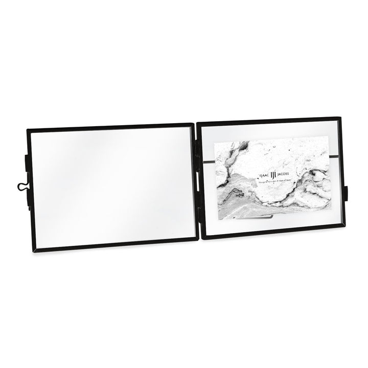 Isaac Jacobs Modern Style Brass and Glass, Pressed Glass, Metal Floating Desk Photo Frame with Locket Closure for Pictures, Art, Mementos &amp; Keepsakes