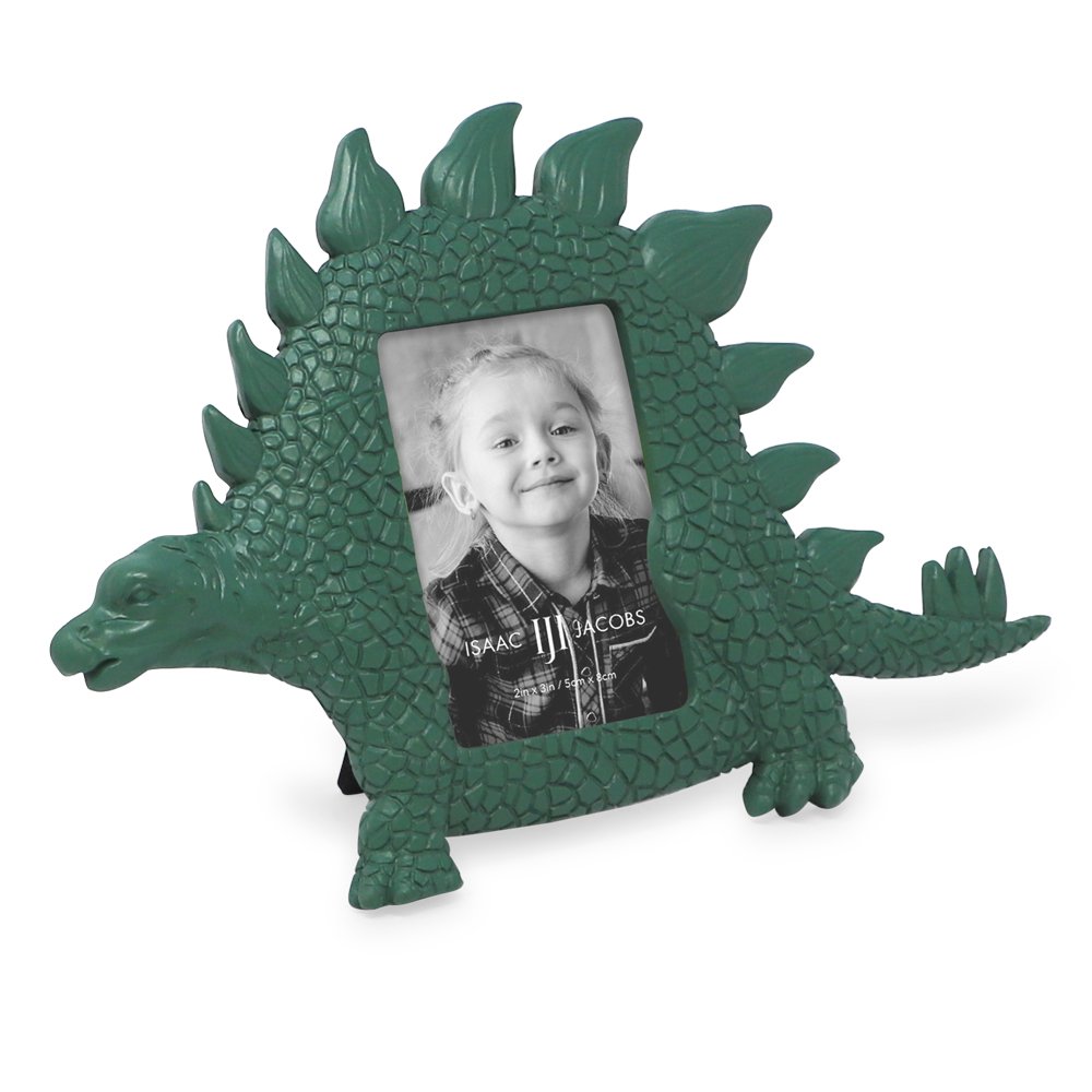 Isaac Jacobs 2” x 3" Resin Dinosaur Picture Frame, Vertical Keepsake Photo Frame with Easel and Hanging Tabs for Tabletop, Desktop &amp; Wall Display