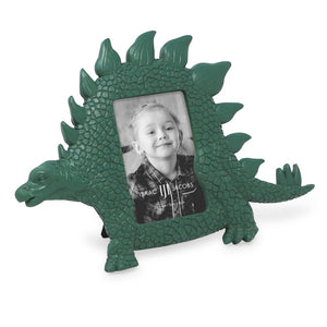 Isaac Jacobs 2” x 3" Resin Dinosaur Picture Frame, Vertical Keepsake Photo Frame with Easel and Hanging Tabs for Tabletop, Desktop & Wall Display