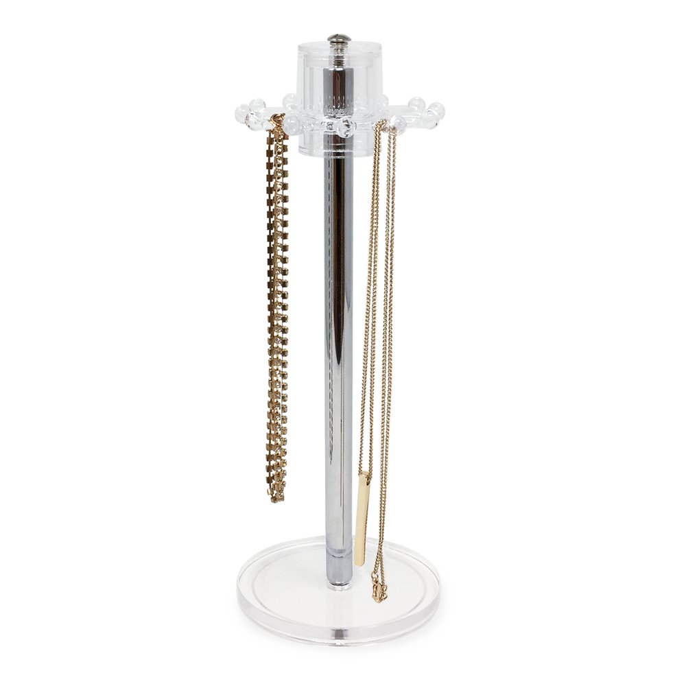 Isaac Jacobs Clear Acrylic Necklace Holder (12 Rotating Hooks) – Hanging Chain Organizer, Sleek &amp; Sturdy Stand for Jewelry – Storage Solution- Bedroom- Bathroom - Countertop - Nightstand