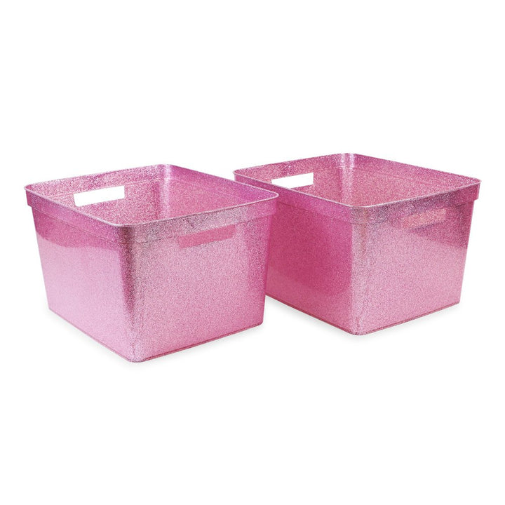 Isaac Jacobs Large Glitter Storage Bin (14” x 11.5” x 8.75”) Set w/Cut-Out Handles, Plastic Organizer, Multi-Functional, Home Storage Solution, Kids Playroom, Bedroom, Closet