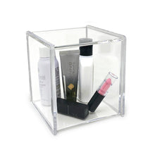 Isaac Jacobs Clear Acrylic Cube Organizer with Lid (5.25" L x 5.25" W x 5.75" H), Stackable, Storage Solution for Makeup, School & Office Supplies & More, for Bathroom, Kitchen, Office