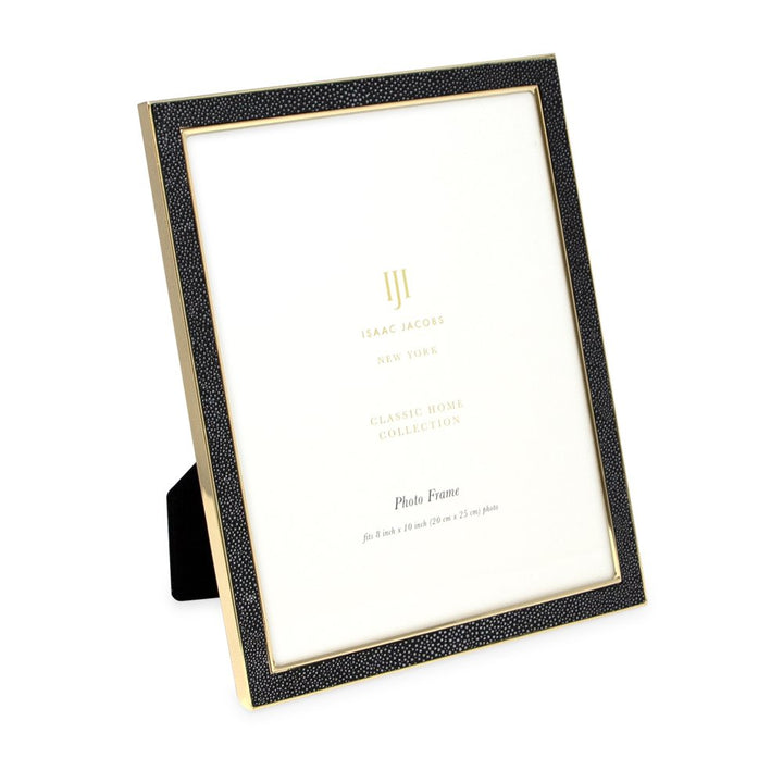 Isaac Jacobs Leather with Metal (Vertical &amp; Horizontal) Picture Frame, Shagreen Border w/ Black Fabric Easel, Wall-Mountable, Made For Tabletop, Photo Gallery