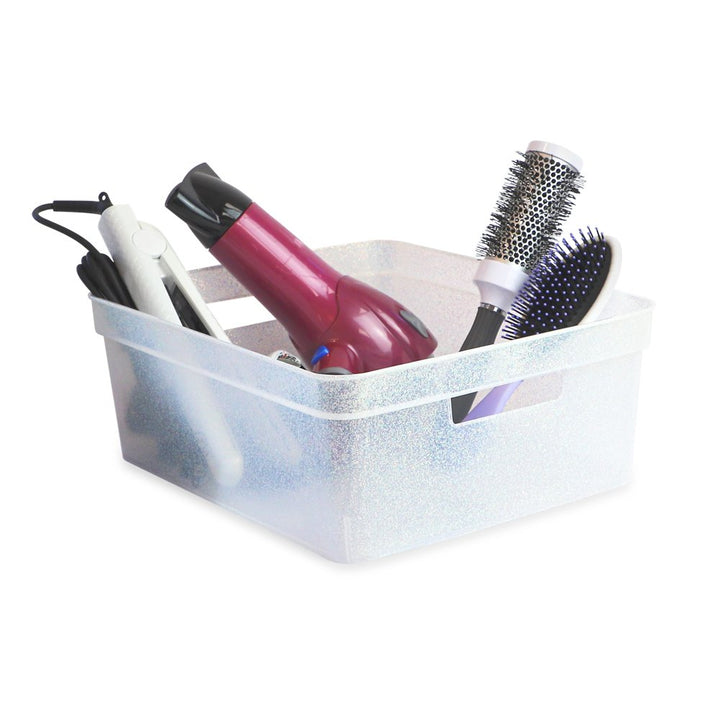 Isaac Jacobs Medium Glitter Storage Bin (14” x 11.5” x 5.5”) Set w/Cut-Out Handles, Plastic Organizer, Multi-Functional, Home Storage Solution, Kids Playroom, Bedroom, Closet