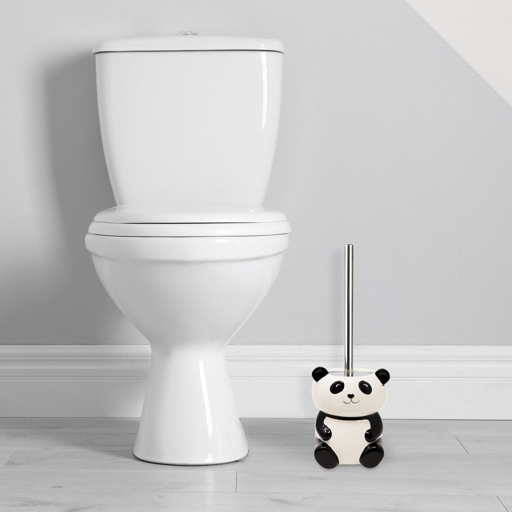 Isaac Jacobs Ceramic Toilet Bowl Brush Holder with Metal Handle - Bathroom Accessory &amp; Cleaning Storage