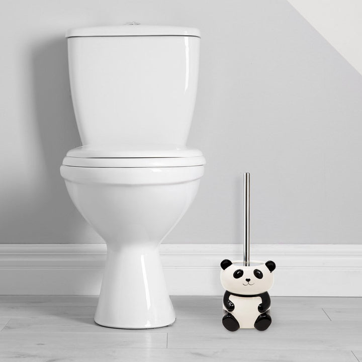 Isaac Jacobs Ceramic Toilet Bowl Brush Holder with Metal Handle - Bathroom Accessory &amp; Cleaning Storage