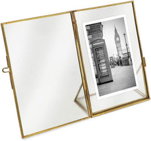 Isaac Jacobs Antique Gold, Vintage Style Brass and Glass, Floating Photo Frame, Metal, with Locket Closure and Angled Base, for Pictures, Art, Mementos, Keepsakes, 2 Pack